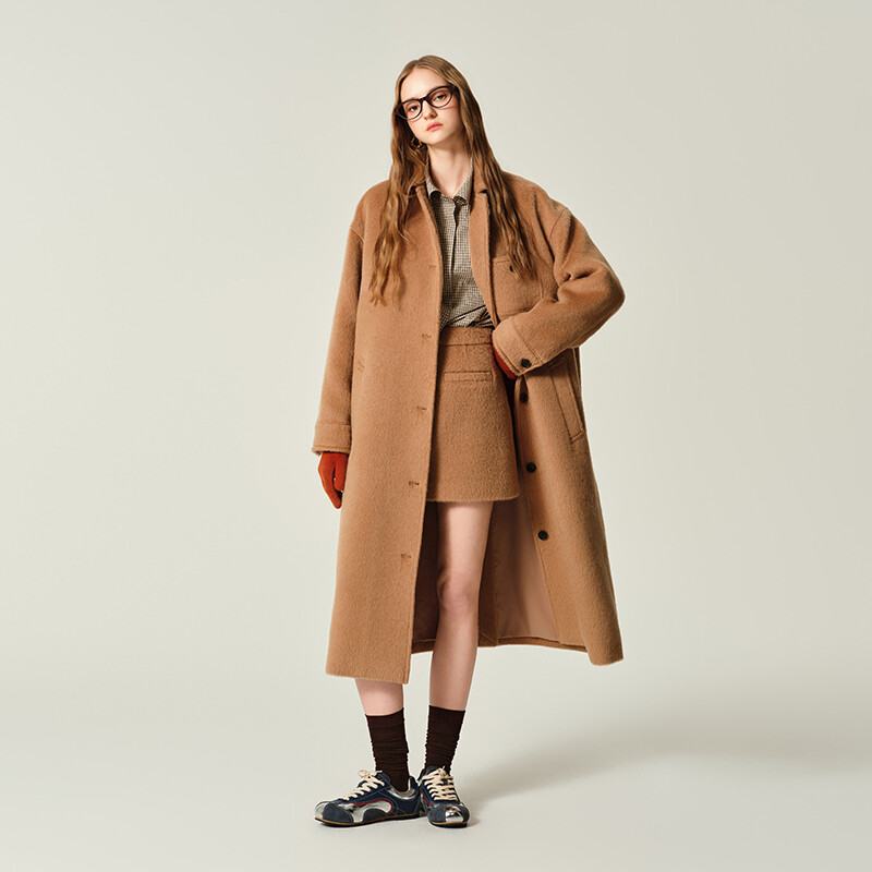 JENDES静奢有型甄选羊毛混纺毛呢大衣气质中长款廓形毛呢外套