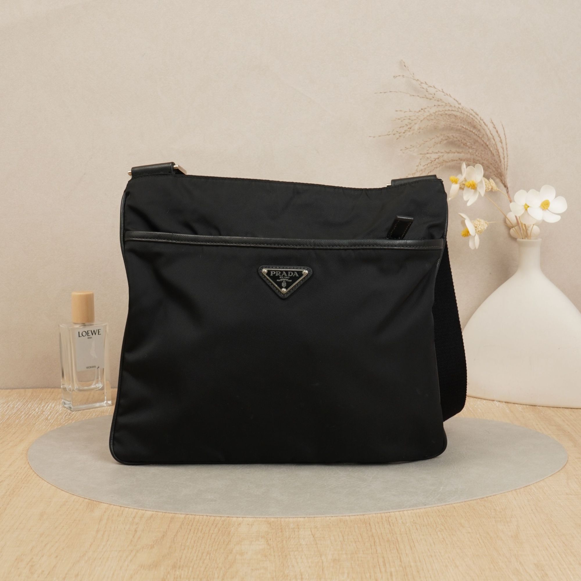 95新 Prada/普拉达 普拉达单肩包黑色尼龙中号/DS035995