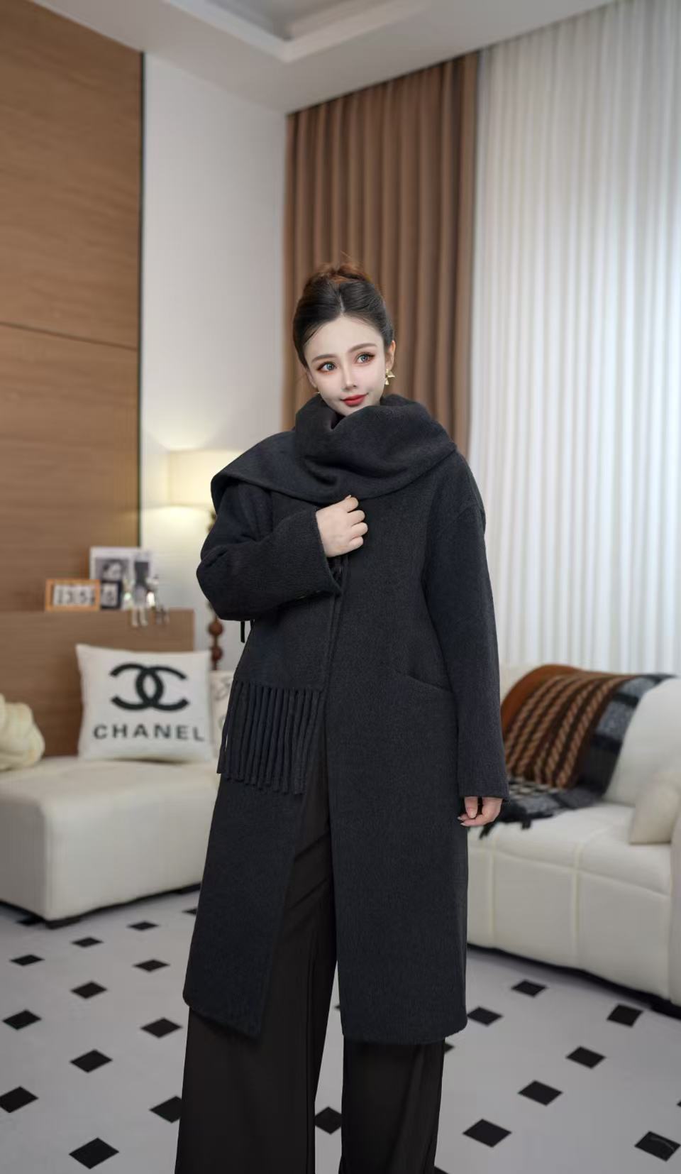 长毛女式大衣羊毛外套市场潮流百搭两件套羊绒大衣女装