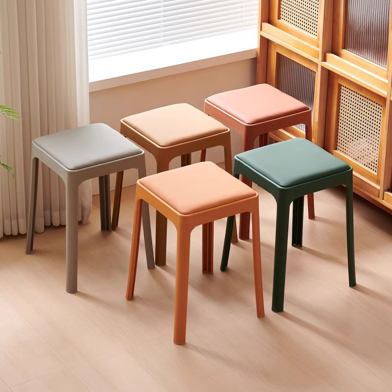 塑料凳子家用加厚软包板凳圆凳商用凳子家用可叠放高凳备用餐桌凳