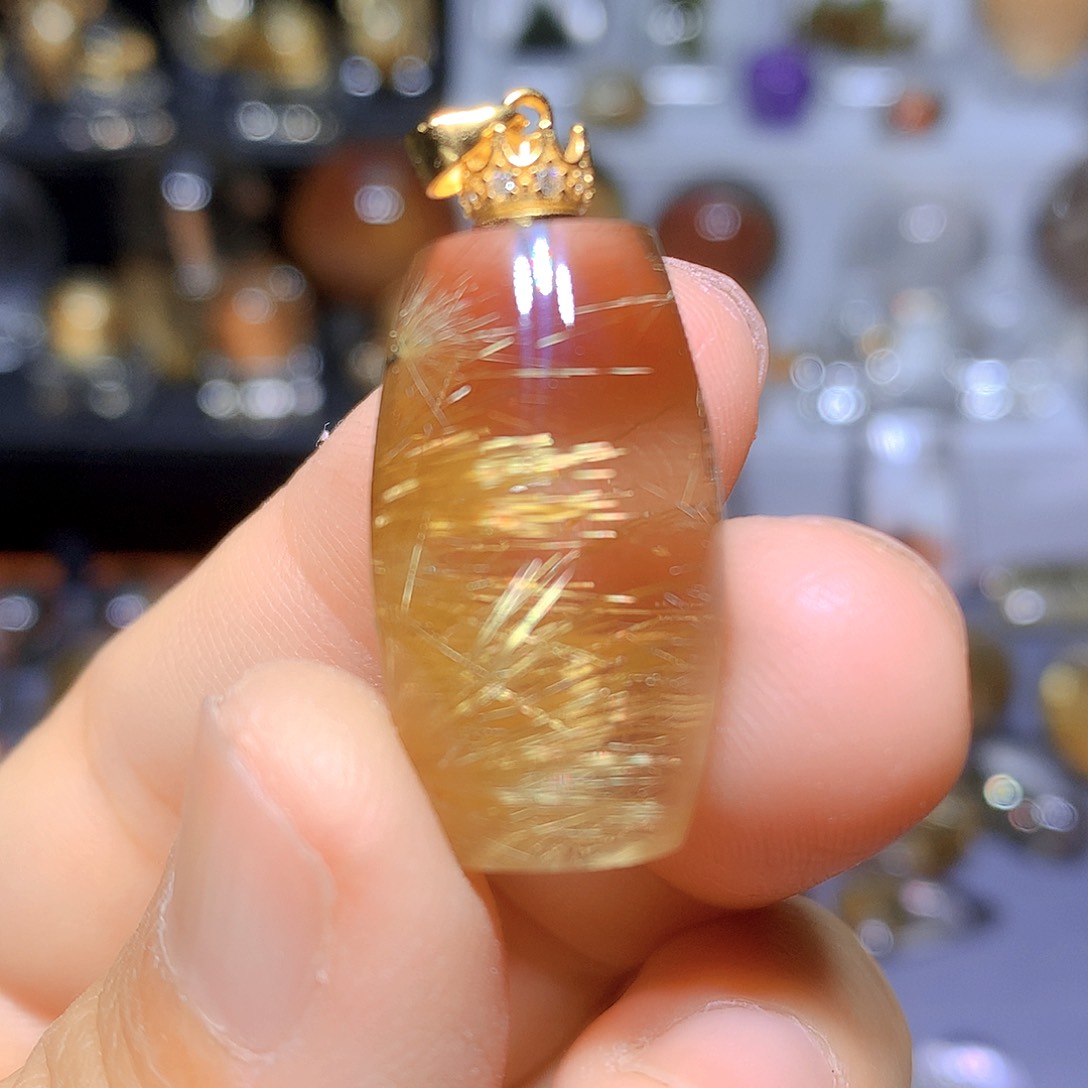 水晶吊坠银S925镀金镶嵌天然水晶