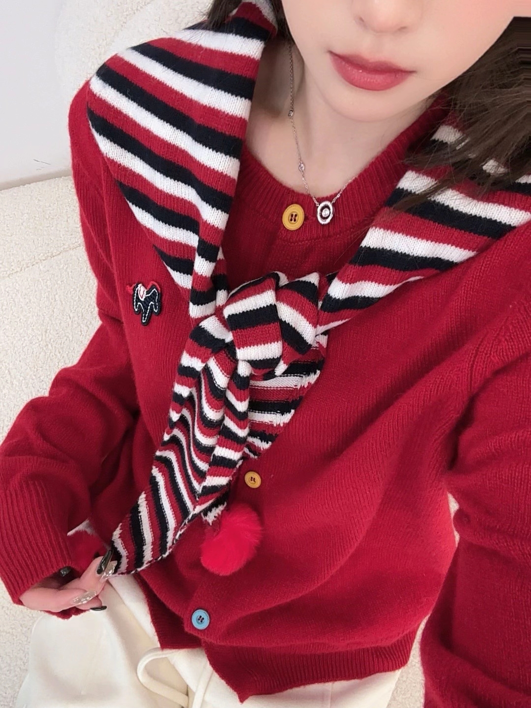 25冬季新款 100全羊毛重工圣诞款两件套圆领小马开衫-83367