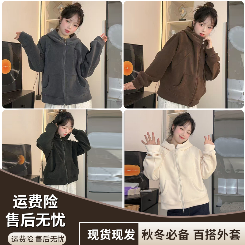 秋冬韩系连帽小外套奥粒绒百搭时尚休闲宽松设计感小众女款外套X