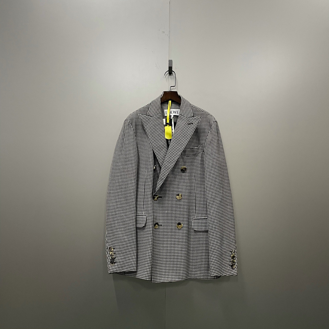 95新 LOEWE/罗意威 jp1230 千鸟格双排扣外套 46码 300198