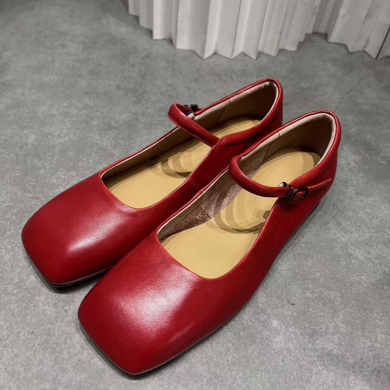 【ATAYI】2025早春新款真皮软底玛丽珍平底方头休闲鞋231-1#