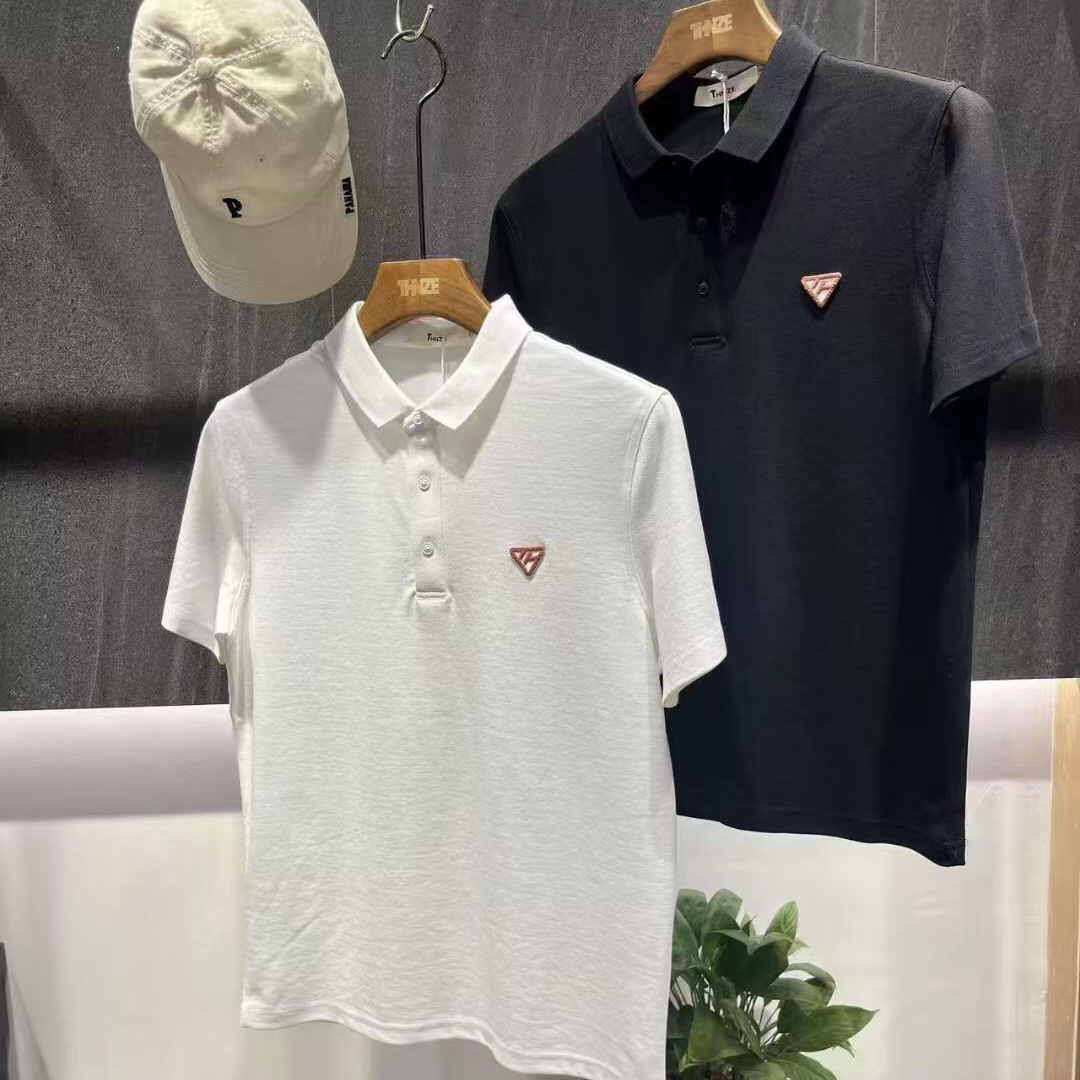 纽扣夏季常规纯色合体休闲Polo衫百搭t恤轻奢法式