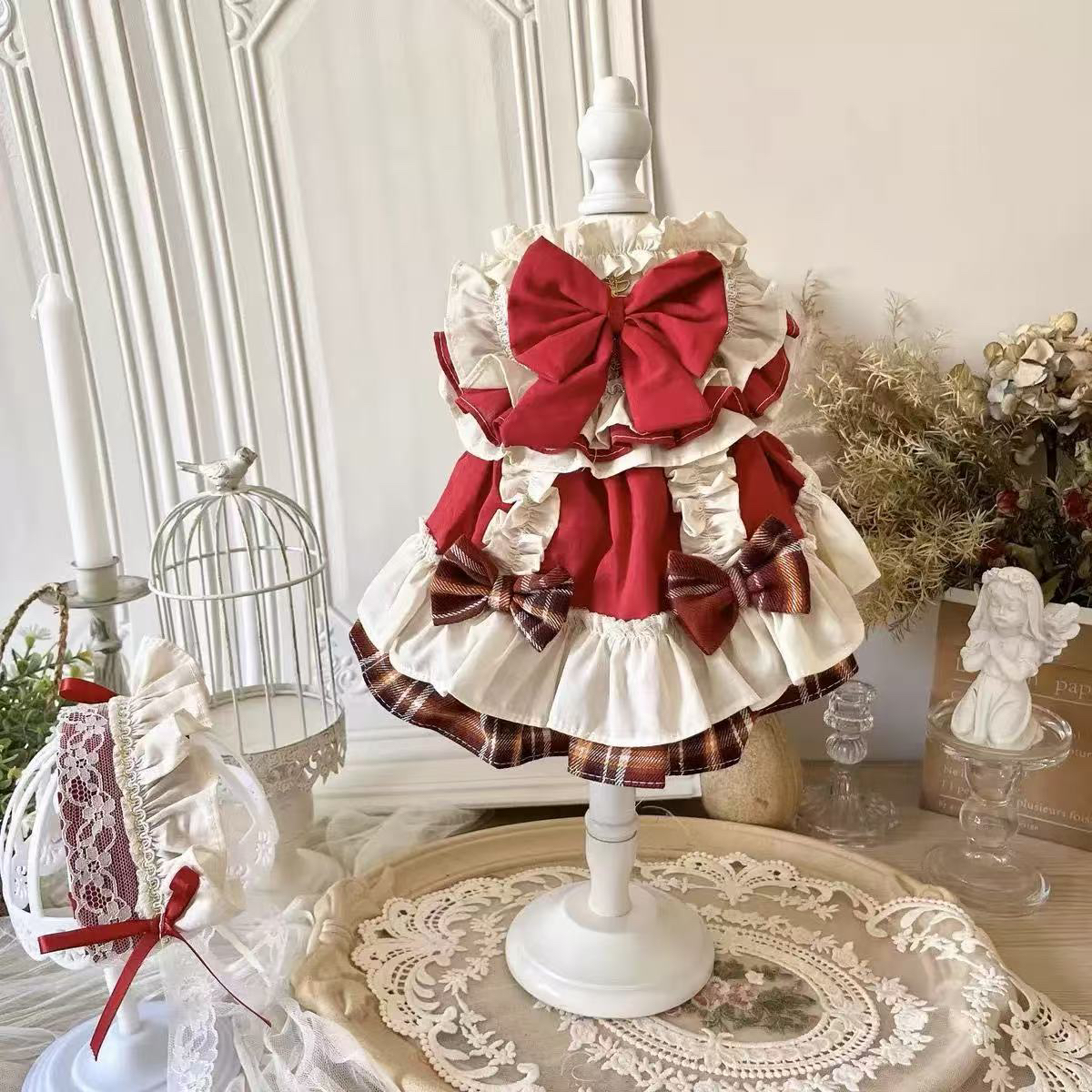 宠物衣服春夏秋款复古过年猫猫狗狗公主裙萝莉塔小型犬公主裙