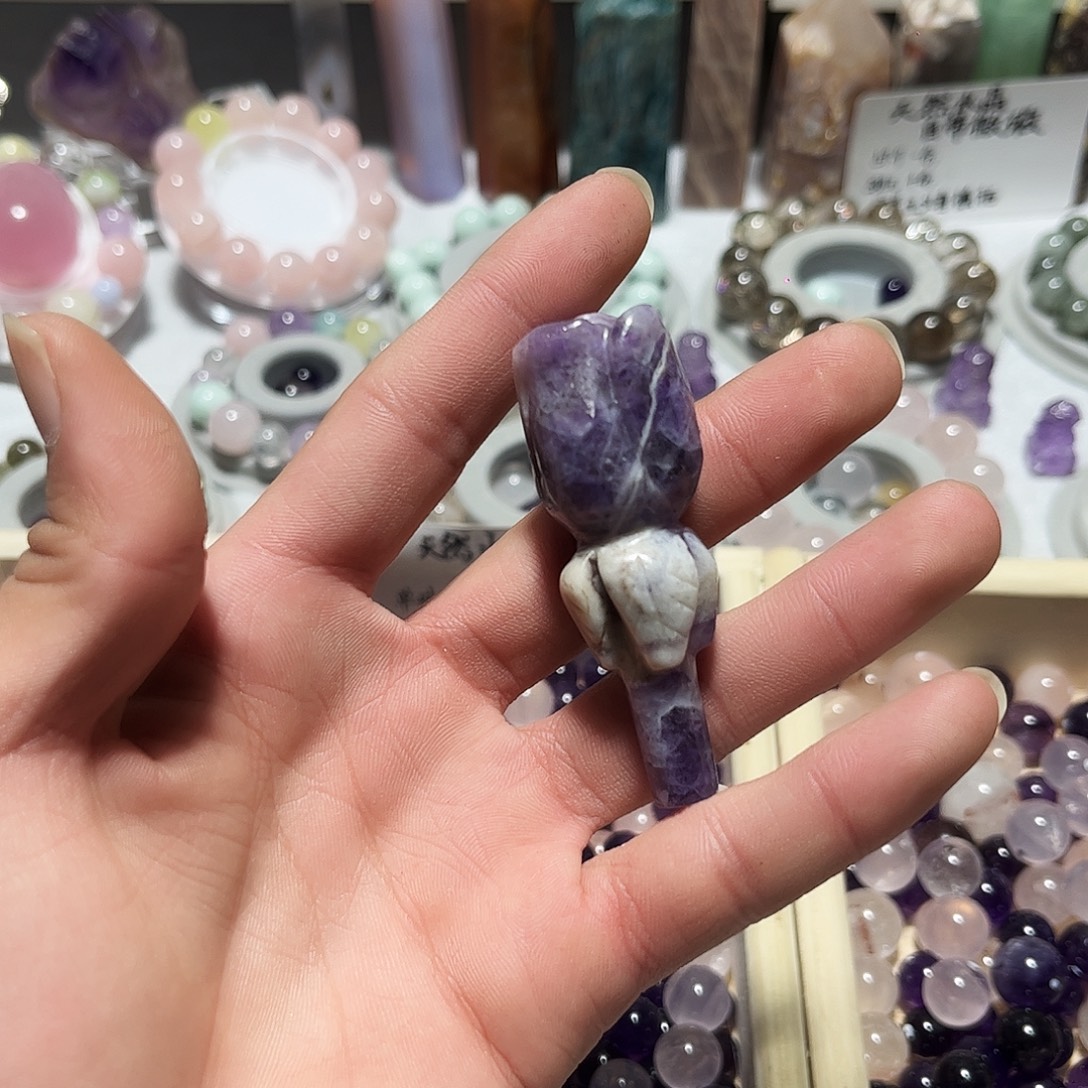 未镶嵌水晶珠宝半成品梦幻紫雕刻件玫瑰花