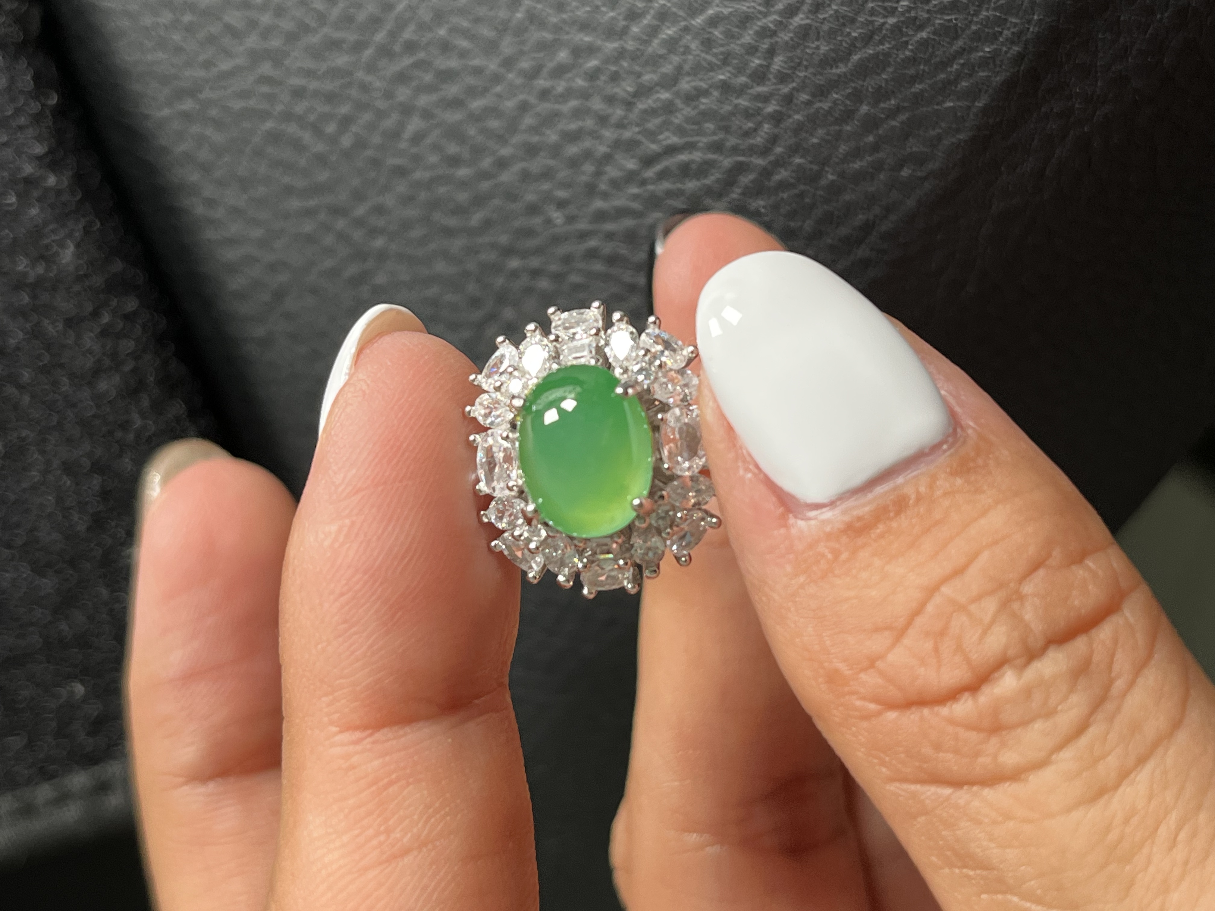 925银镶嵌 缅甸天然翡翠A货 甜阳绿 戒指 尺寸9.8。7.9。5