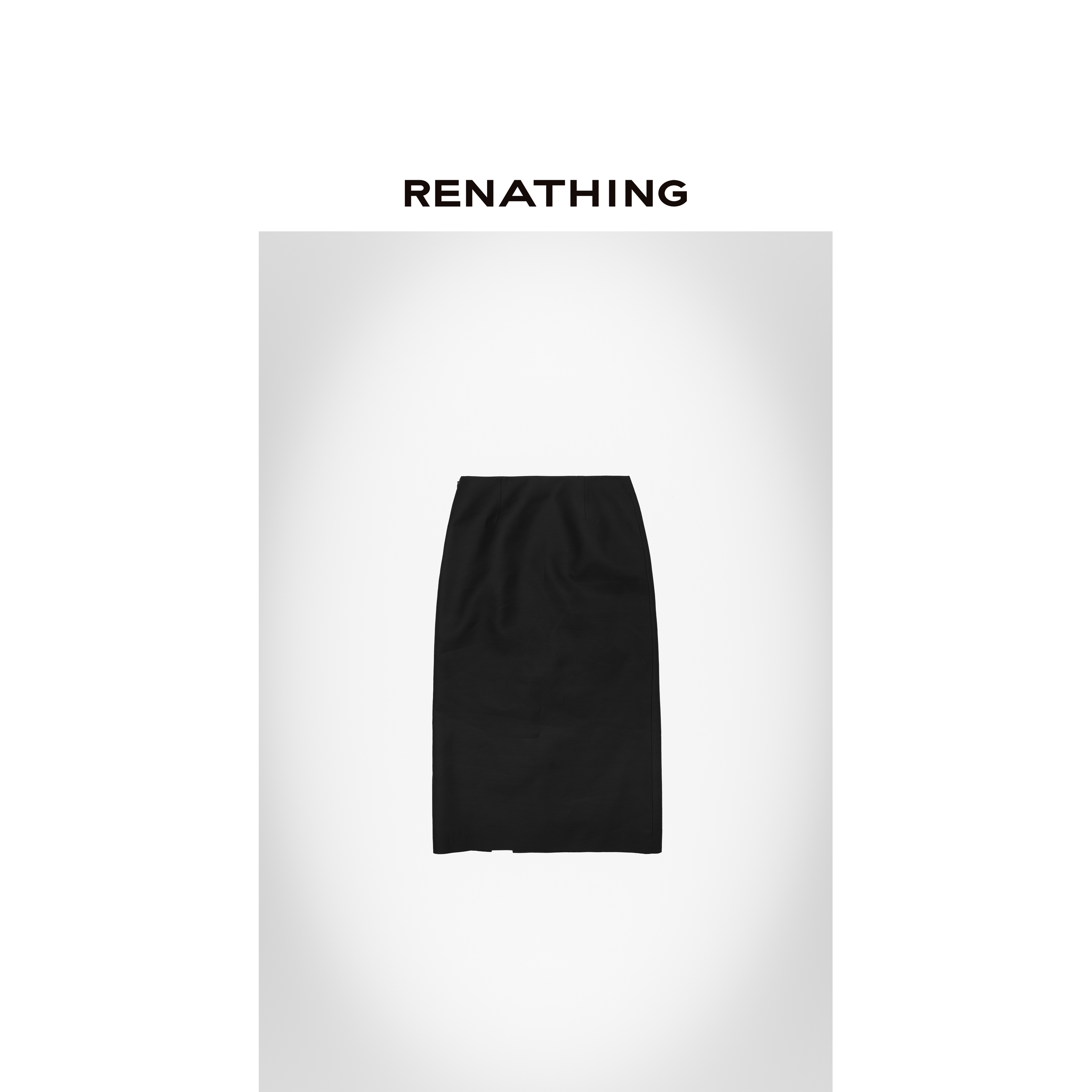 【RENATHING】黑色通勤开衩半身裙