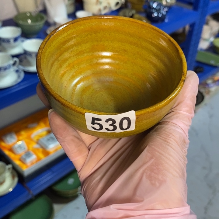 瓷片五厂窑变黄金釉小碗微失圆