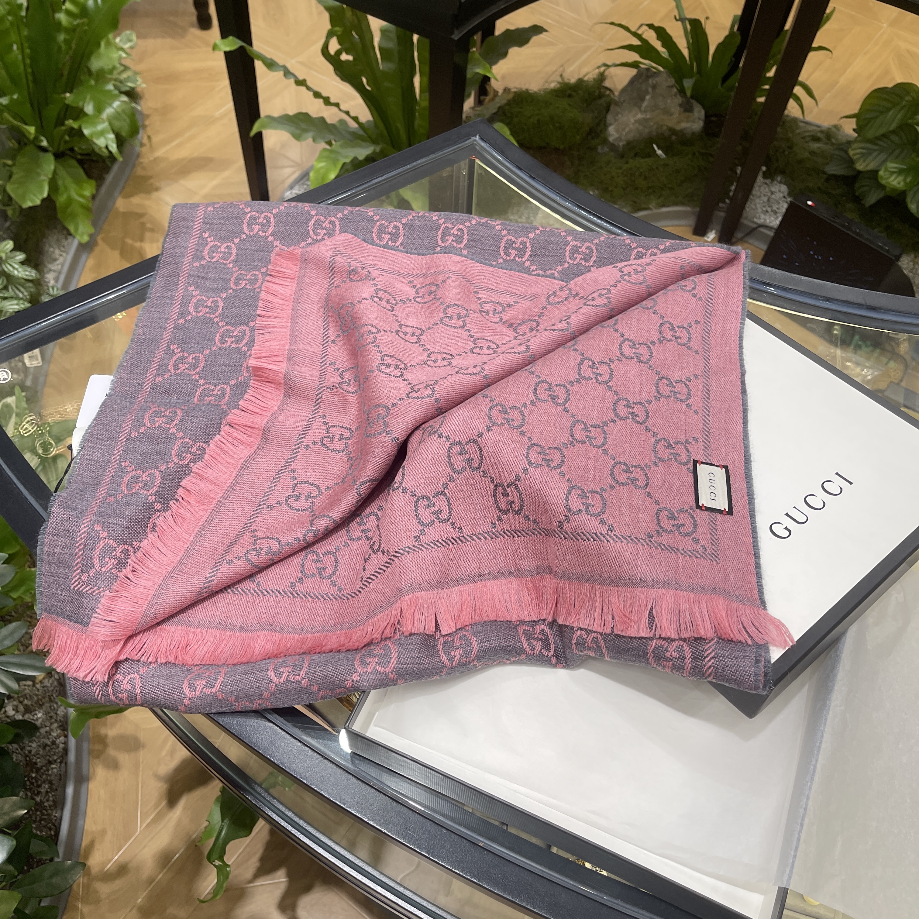 未使用 GUCCI/古驰 蔚蓝中古/双面围巾 40*180