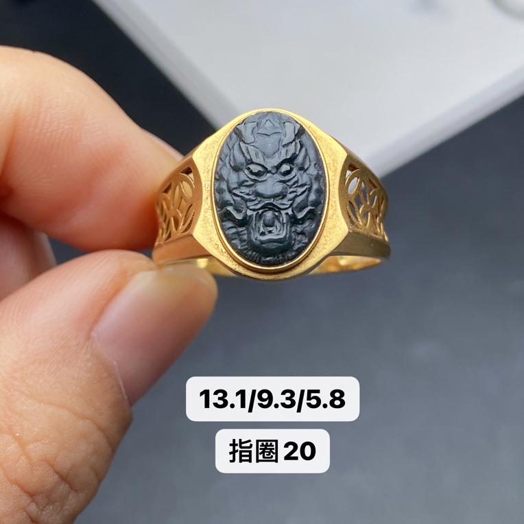 墨翠戒指 18k黄金镶嵌 品相饱满大气 