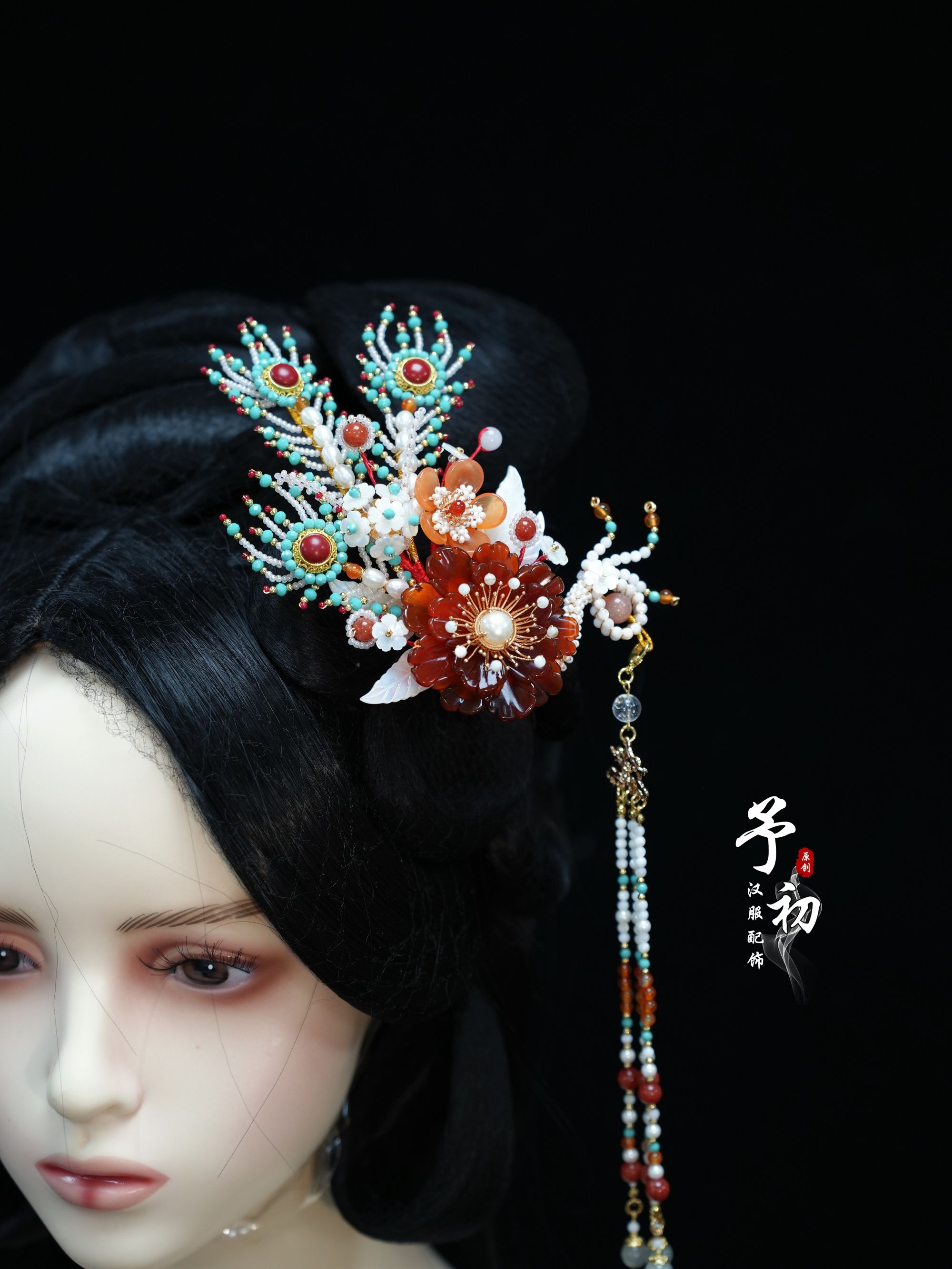 予初【凤凰于飞】偏凤发钗原创设计辑珠手工古风配饰