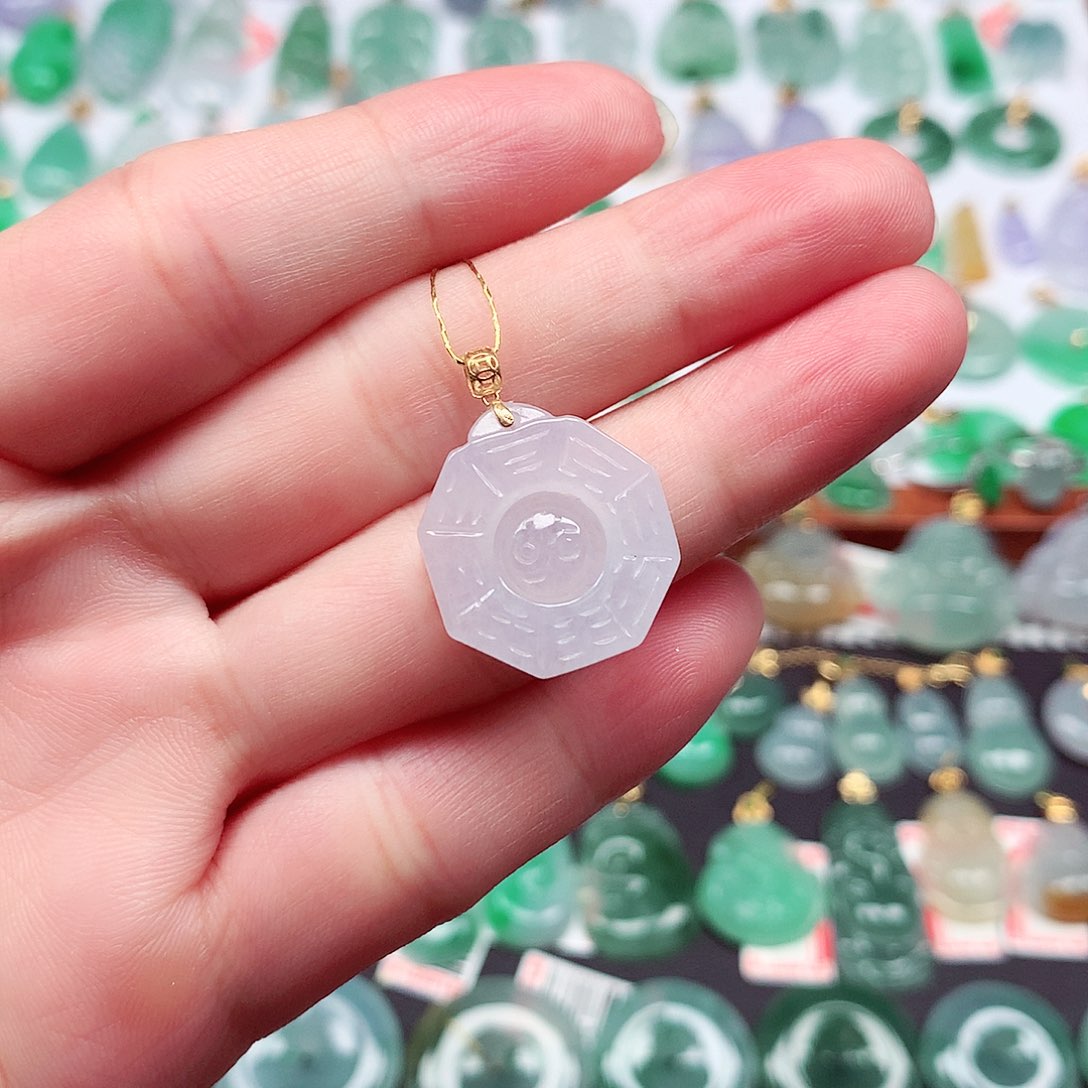 翡翠18K金镶嵌颈饰天然翡翠A货