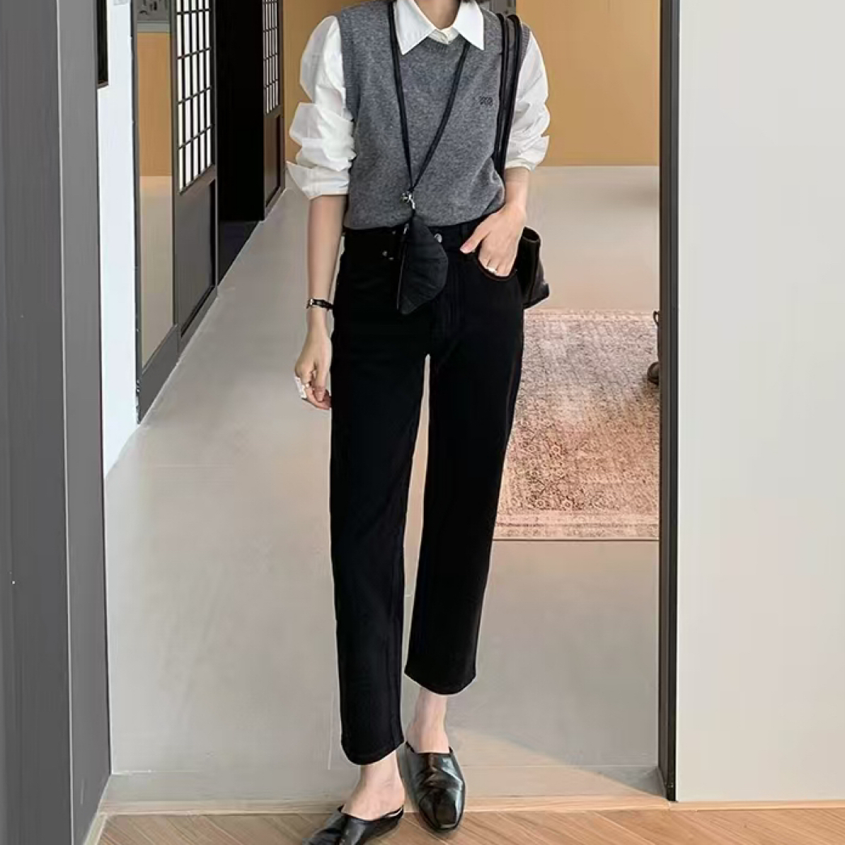 M.Duo【67807绒】2025冬季新品加绒加厚时尚百搭显瘦九分烟管牛仔裤