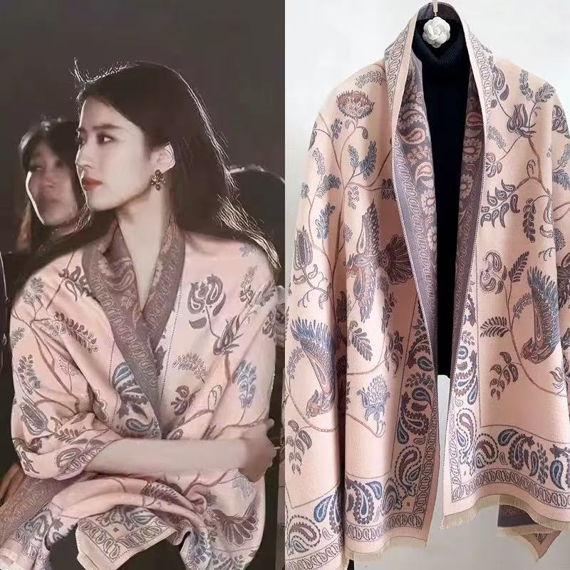 内蒙古厂家直邮披肩围巾两用加厚保暖飞鸟图时尚披肩