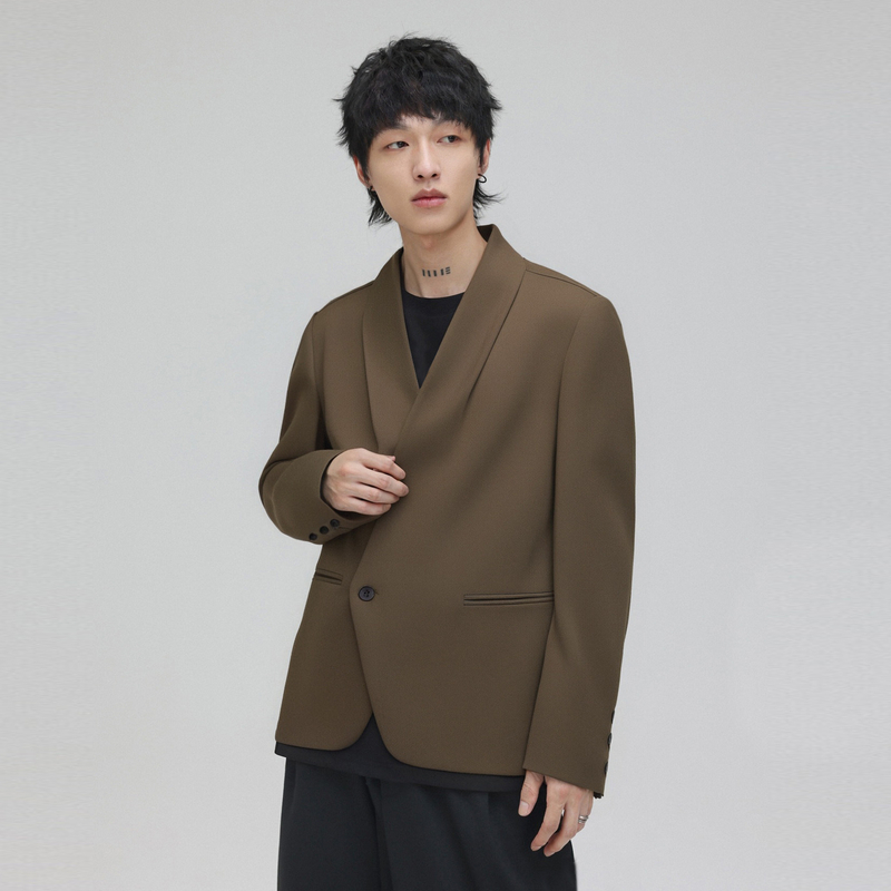 HERBEL/黑白西装外套2025年秋季男式纯色设计感时尚休闲西服上衣