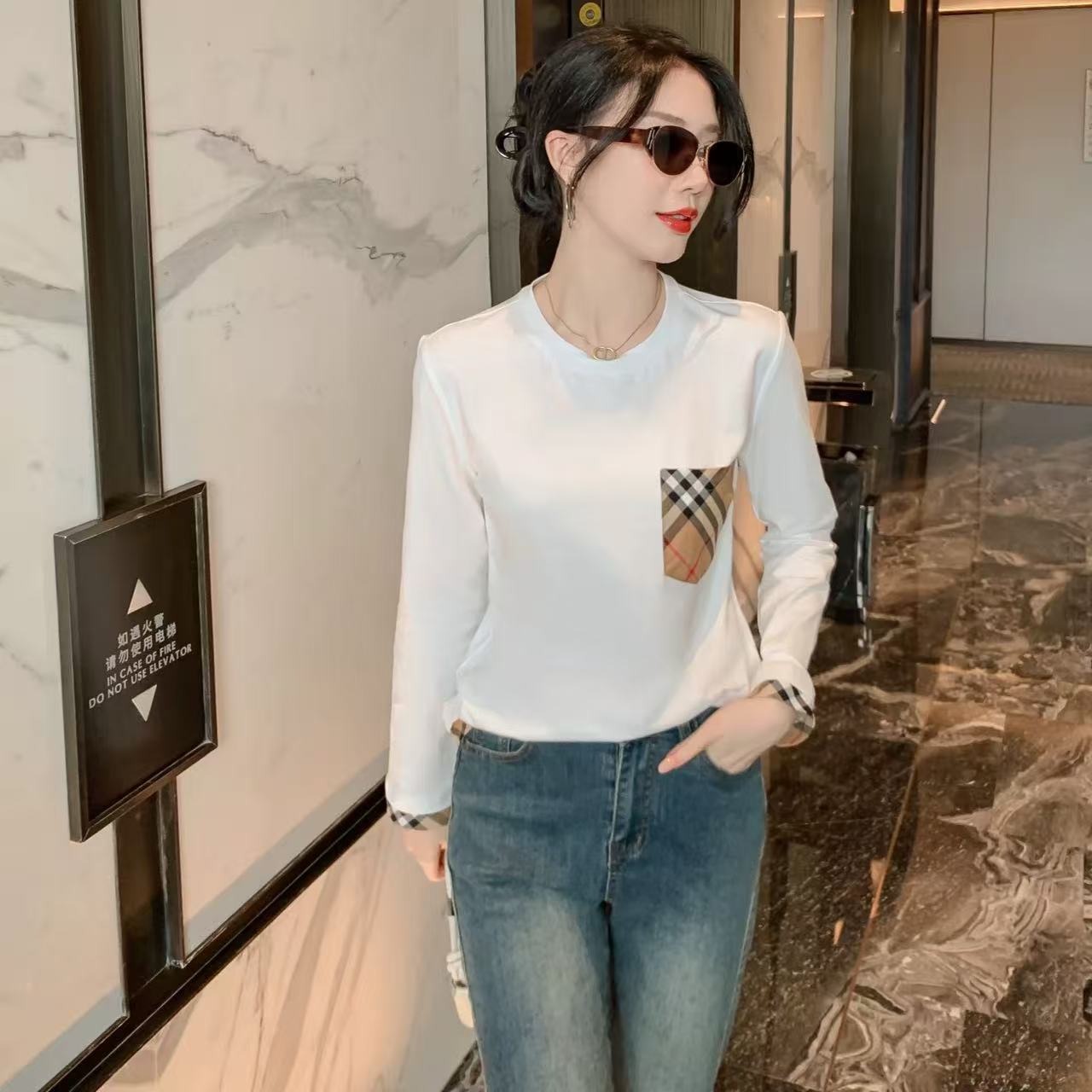 小兜格子T恤-1140