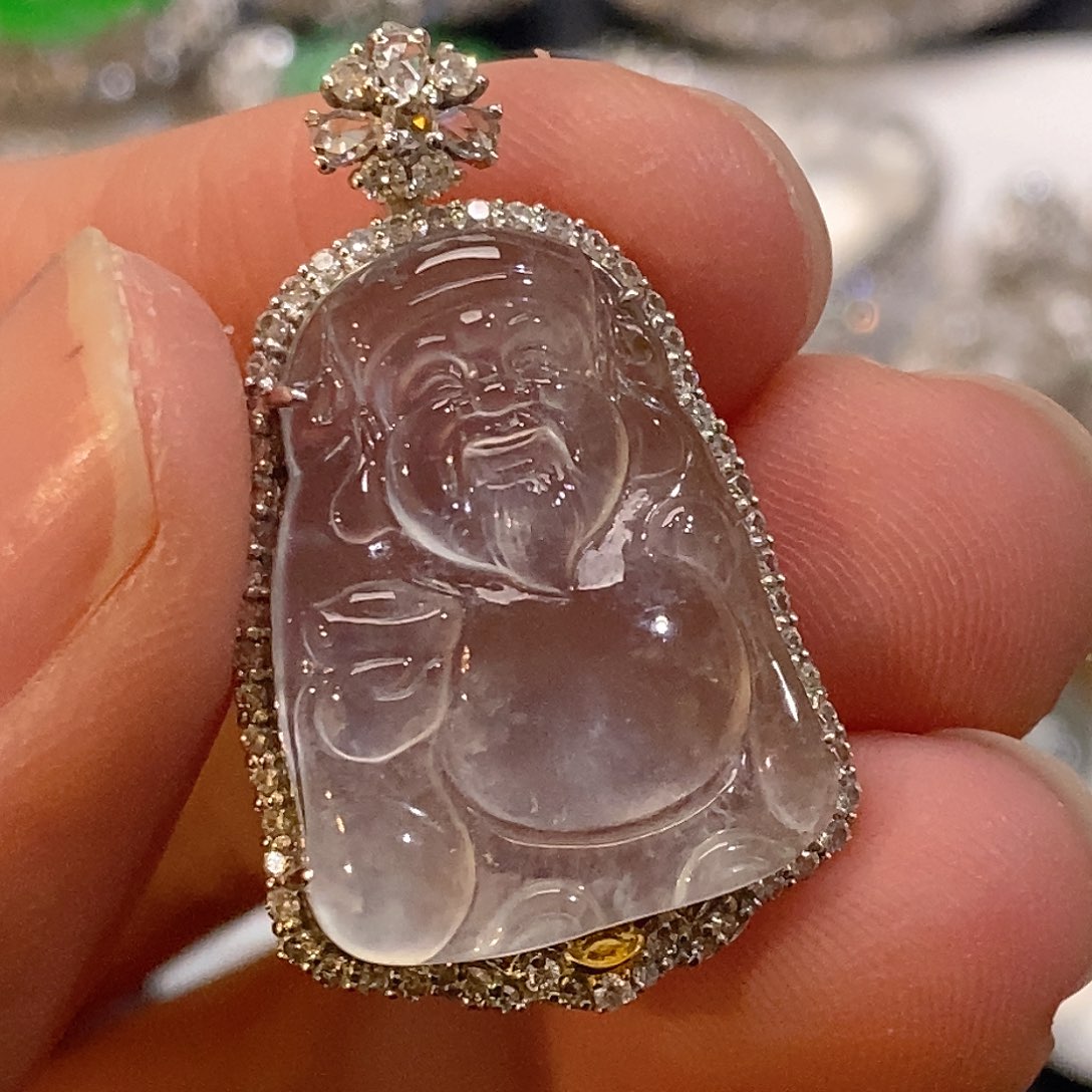 翡翠颈饰18K金镶嵌天然缅甸A货翡翠