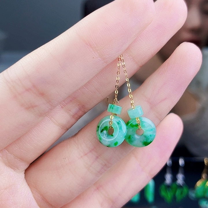 翡翠18K金镶嵌耳饰饰品