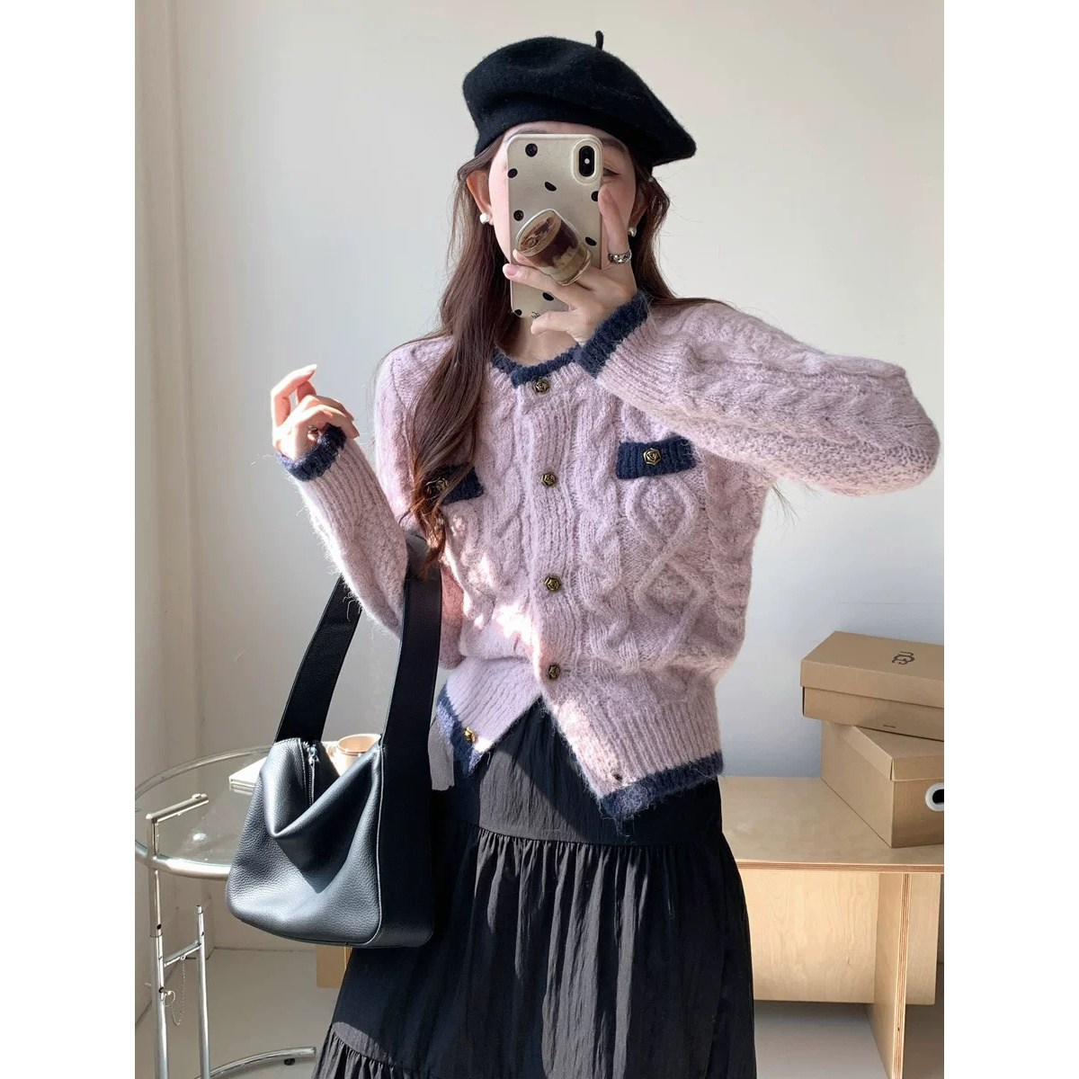 【241-320编码点这里】秋冬高端时尚气质开衫短款毛衣女