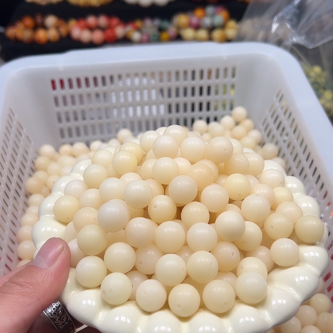 菩提根/象牙果手串150颗14尺寸微瑕圆珠奶白色