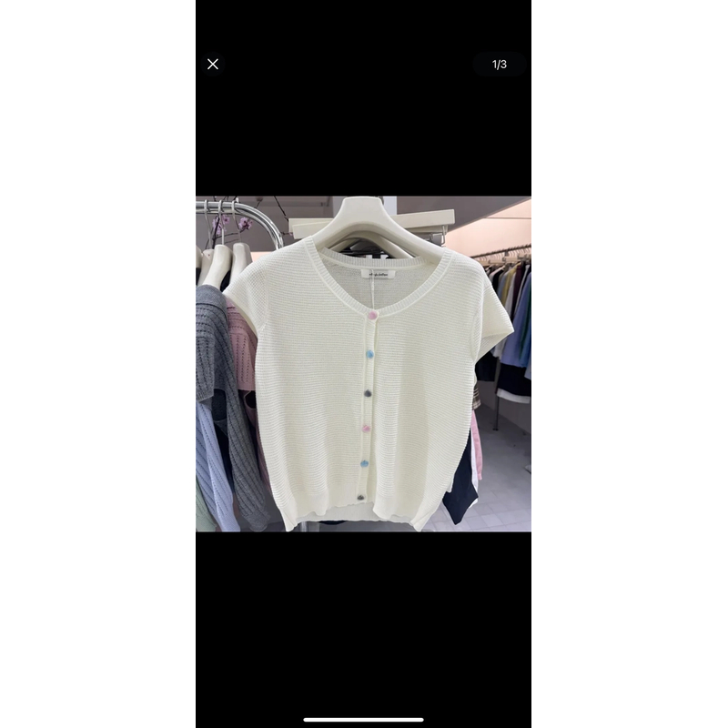 彩色爱心扣针织开衫女夏季2025新款洋气外穿宽松显瘦镂空短袖上衣