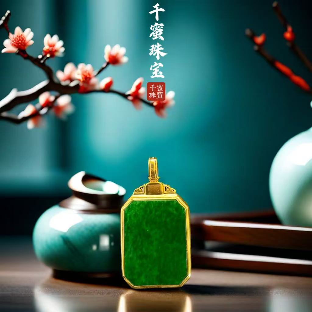 18k天然缅甸翡翠A货如意吊坠