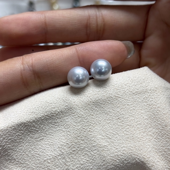 18K金镶嵌耳饰海水珍珠9-10mm44号