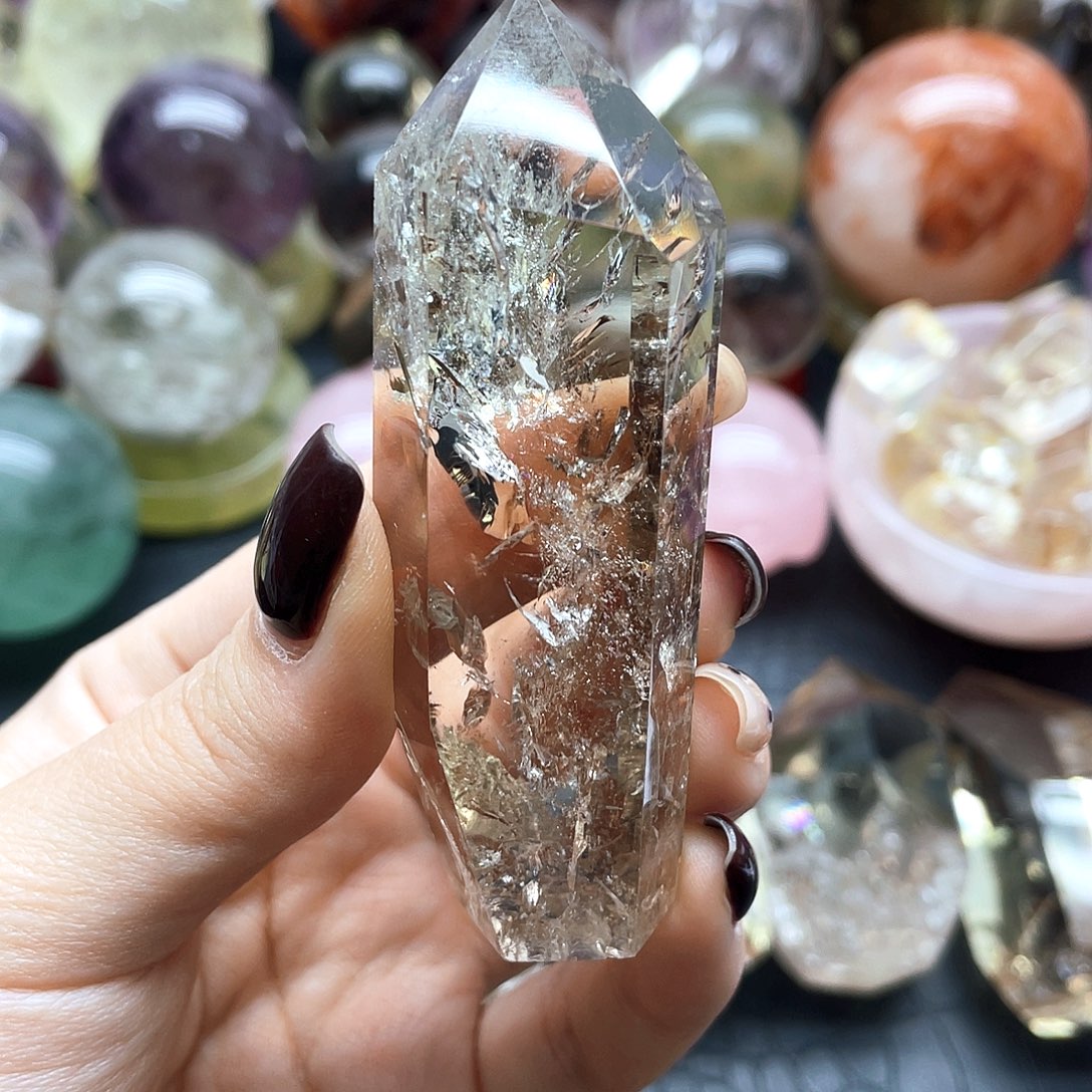 水晶未镶嵌珠宝半成品16茶黄晶爆彩柱