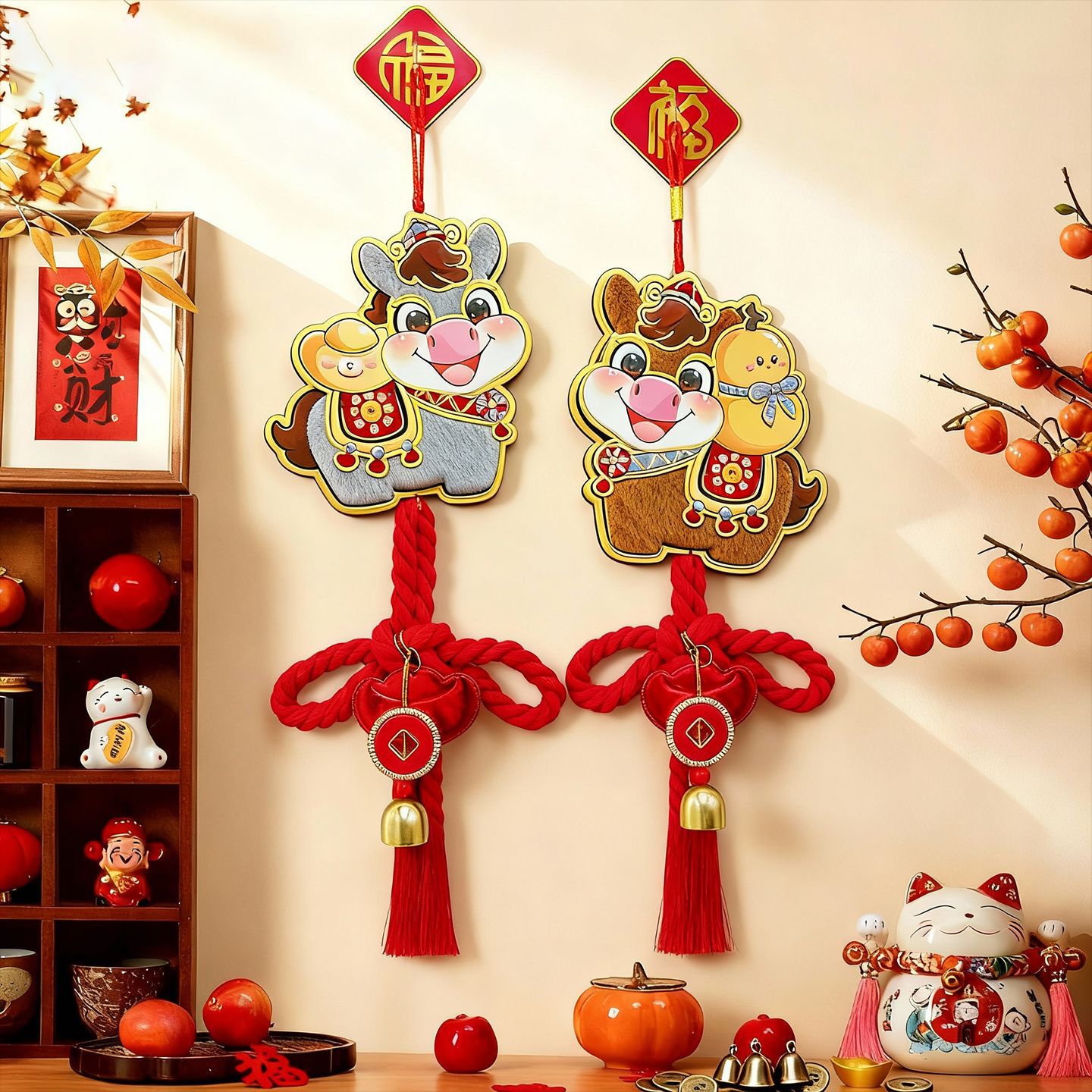 【马年挂饰】创意毛绒中国结挂件万字结门挂布置新年福字挂饰