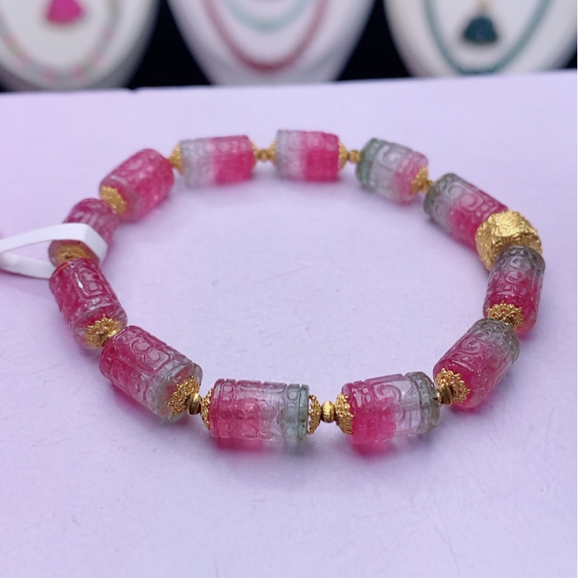 【闪购商品】碧玺手链18K金镶嵌碧玺手链