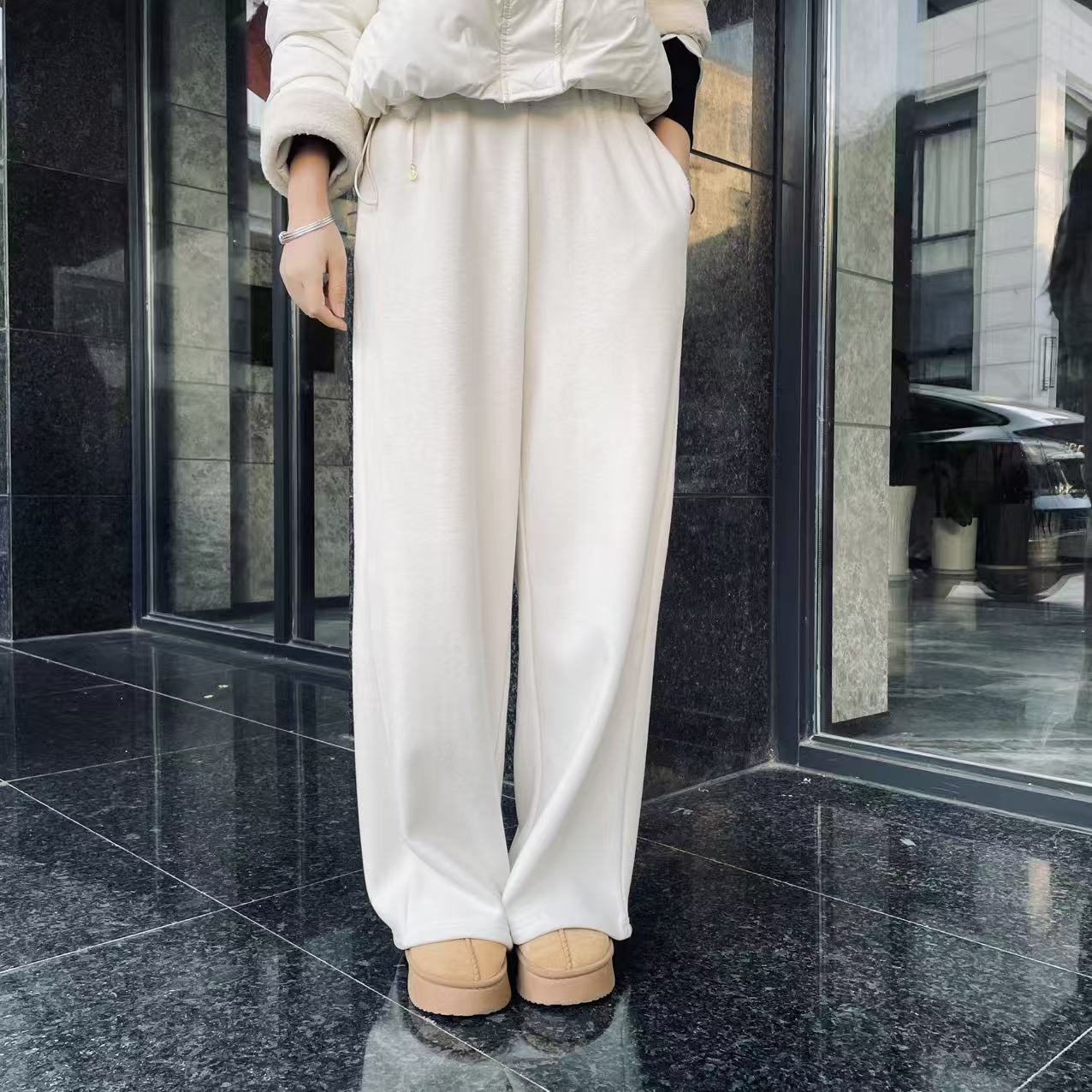 超软超糯 秋冬新款加绒加厚阔腿直筒裤女垂顺感遮肉显瘦休闲裤女