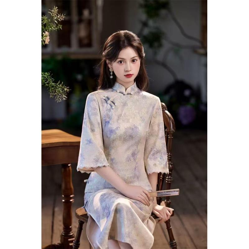 苏故里【月澜清梦】文艺气质修身高端日常旗袍奢华气质单层衣长120
