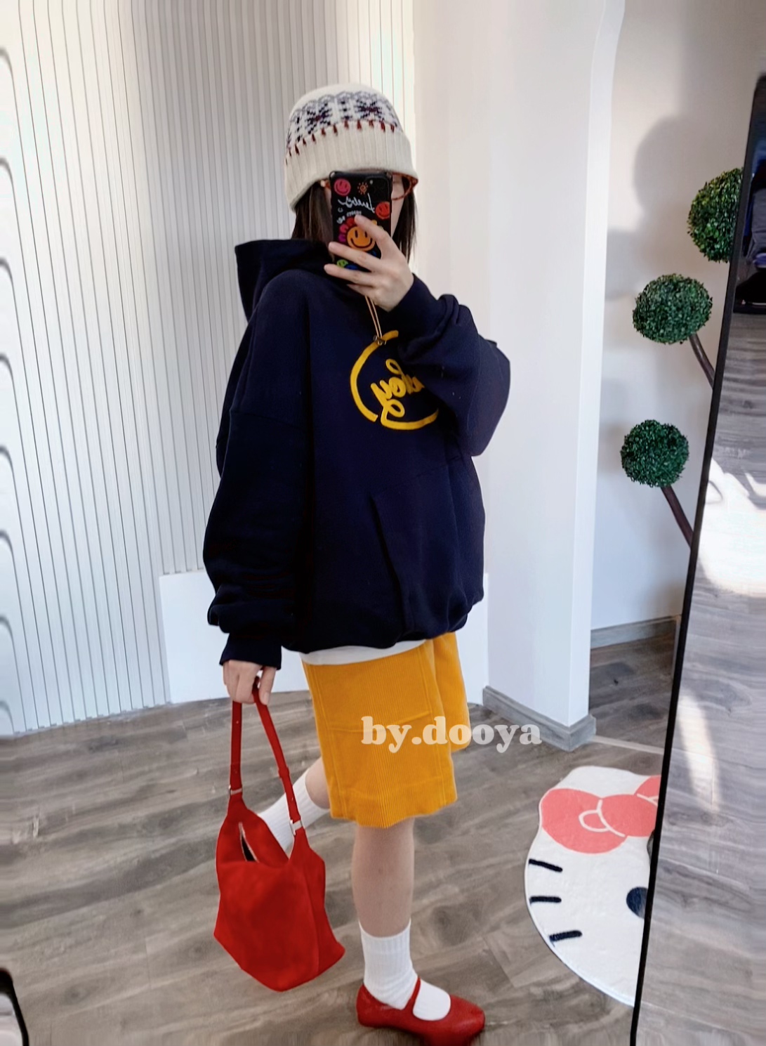 DOOYA  米色小花摇粒绒裤  1818