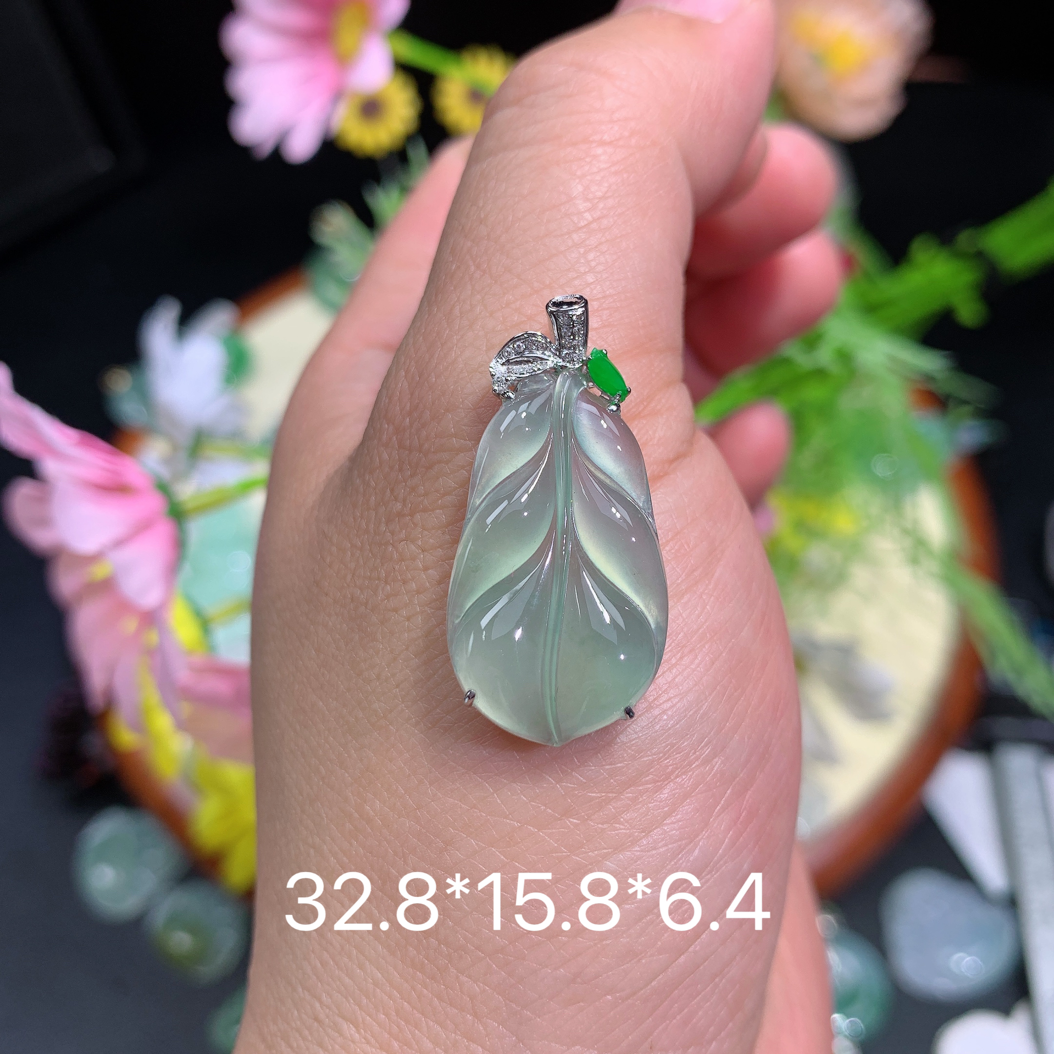 缅甸翡翠A货冰种晴水叶子林挂件水润百搭精冰气妈妈精美玉石百搭