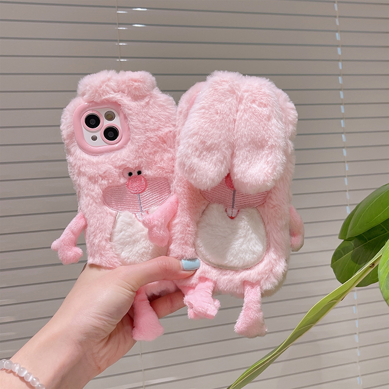 秋冬毛绒龅牙兔适用iphone17promax苹果16手机壳15华为14可爱13女