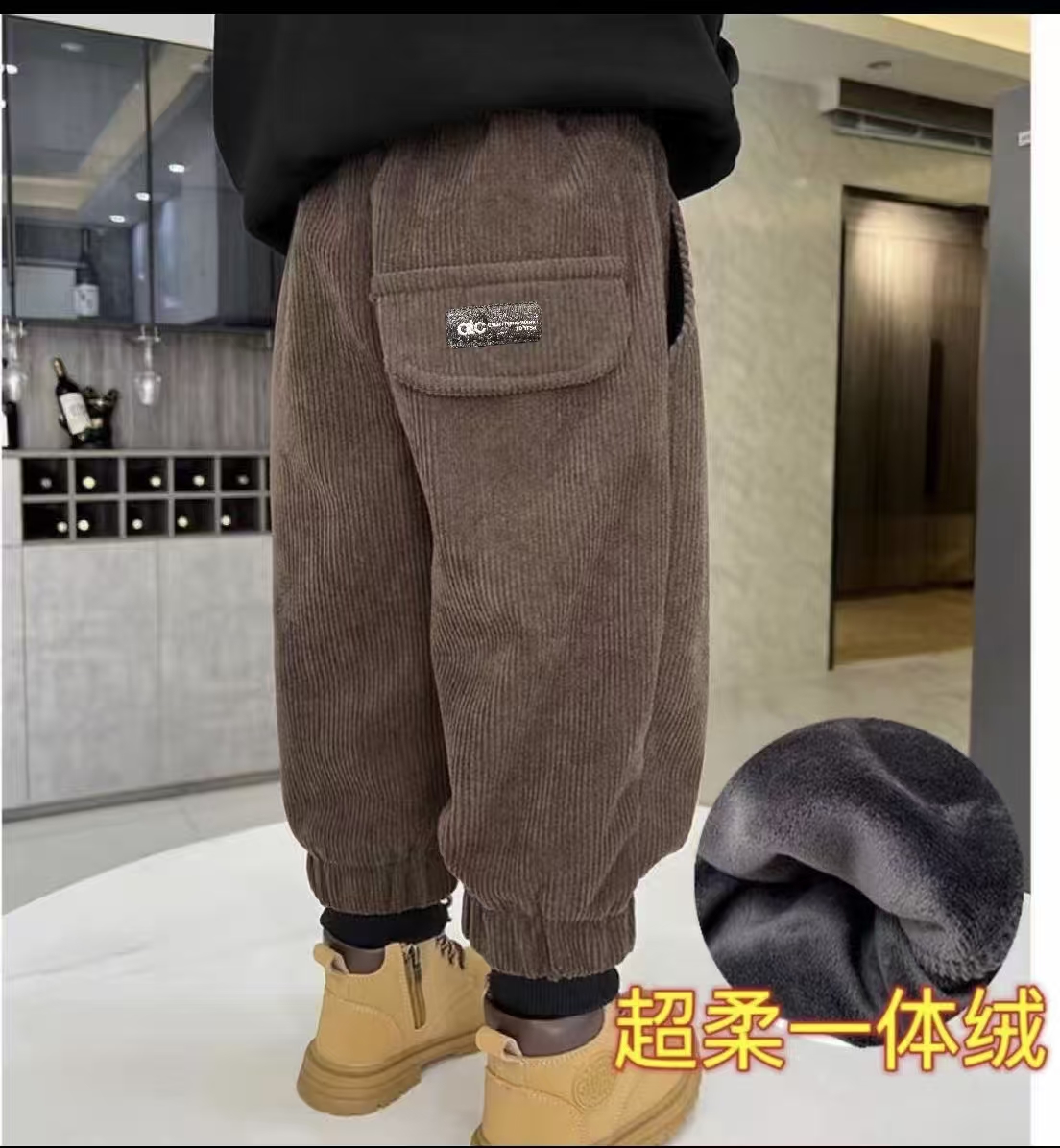 200412童装男童加绒休闲裤2025秋宝宝韩版潮酷灯芯绒加绒休闲长裤