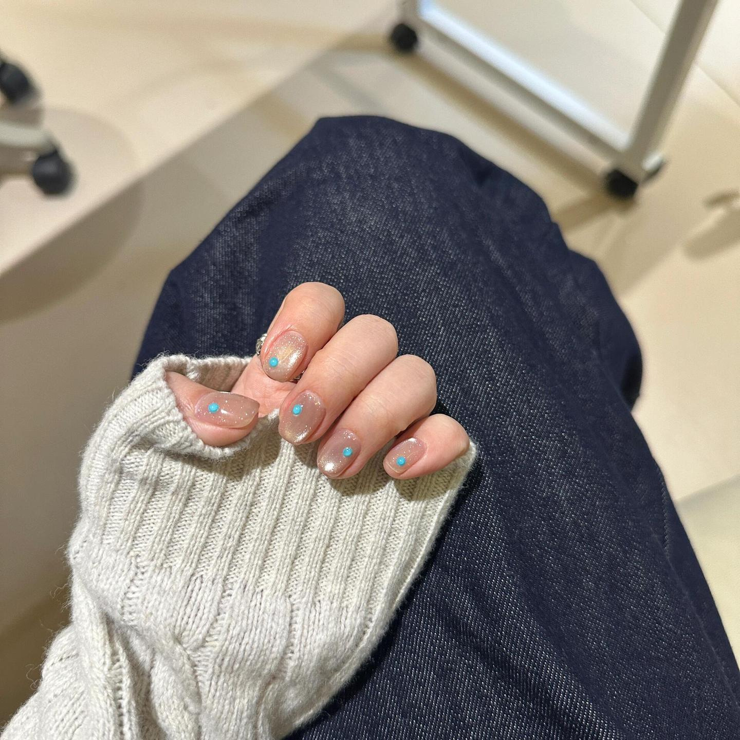 【 薄荷玻璃珠】猫眼纯手工穿戴甲温柔显白美甲贴片假