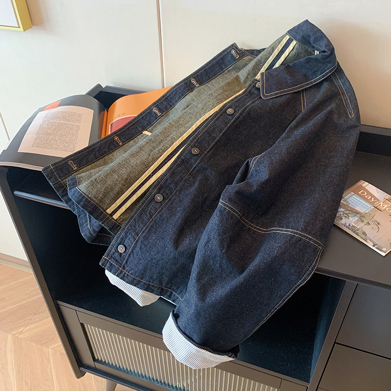 2025新款日系复古明线翻领牛仔外套女春秋休闲慵懒风显瘦夹克上衣