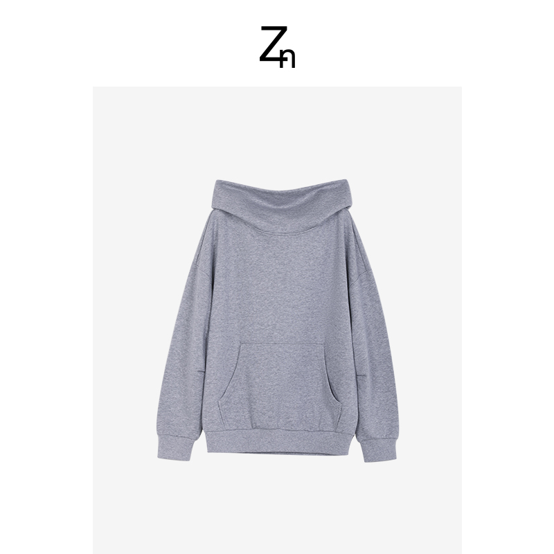 Zn双股天丝棉慵懒感兜帽斜肩多穿廓形卫衣时尚休闲A826Z00478