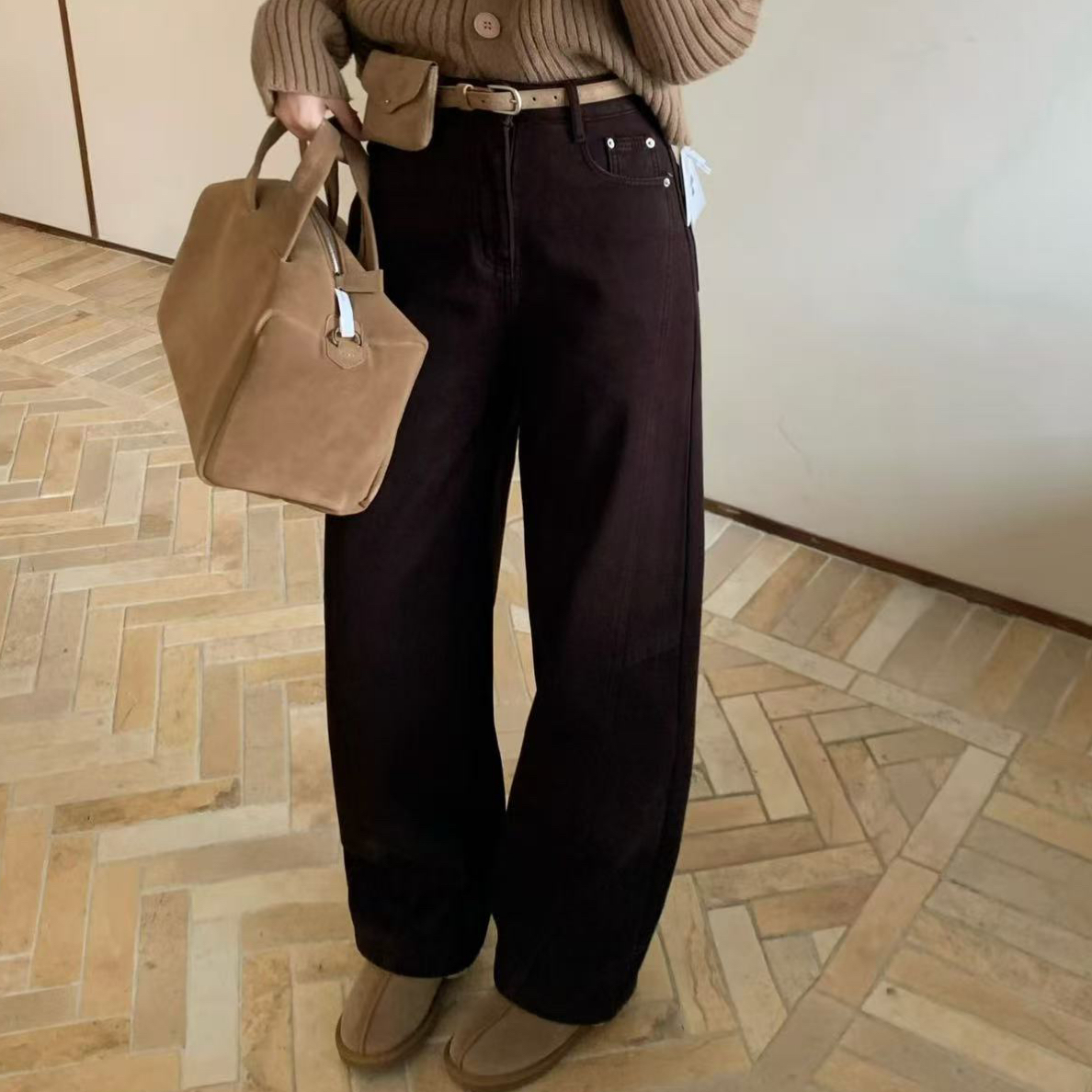 5237 加绒～韩系简约弯刀牛仔裤（S裤长102 带腰带）