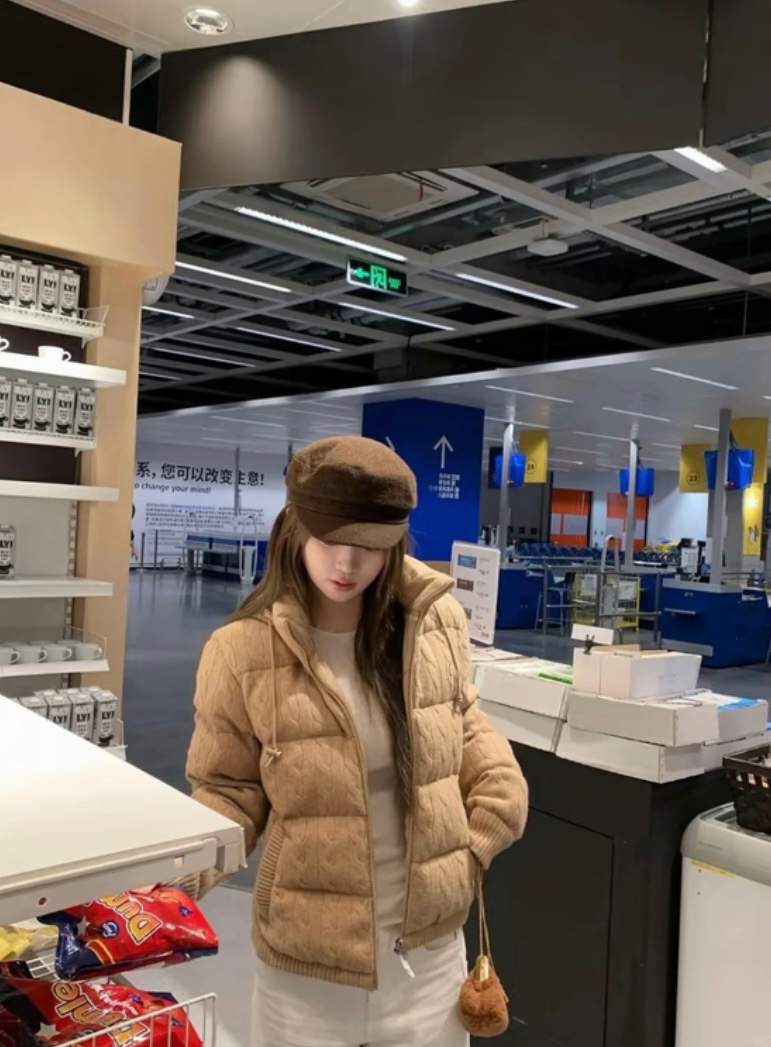 【Chic专属】羊毛棉衣直筒绞花编结绗缝棉服女款外套yu-99