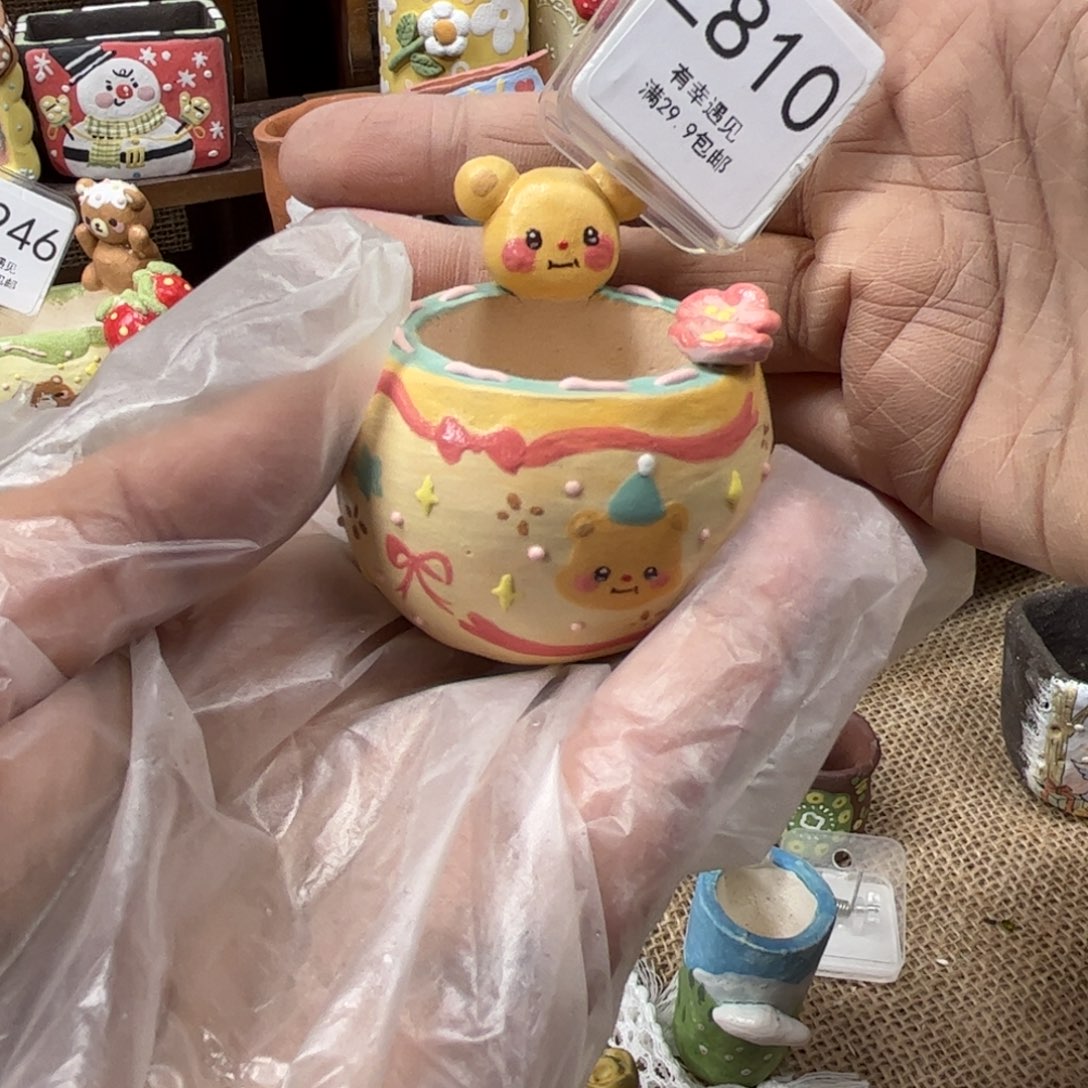 財***贝810小熊花盆手绘可爱