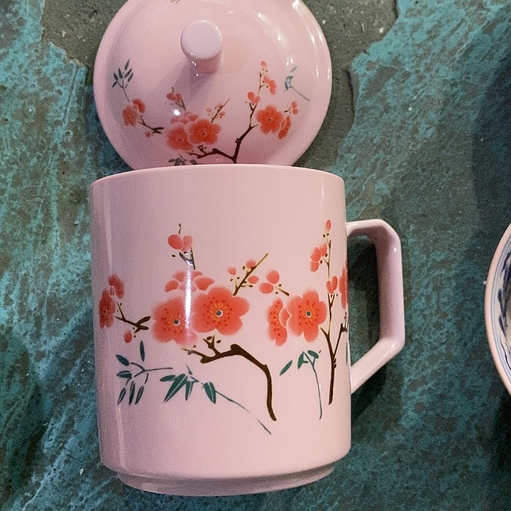 摆件陶红稀土翠竹红梅大直筒办公杯