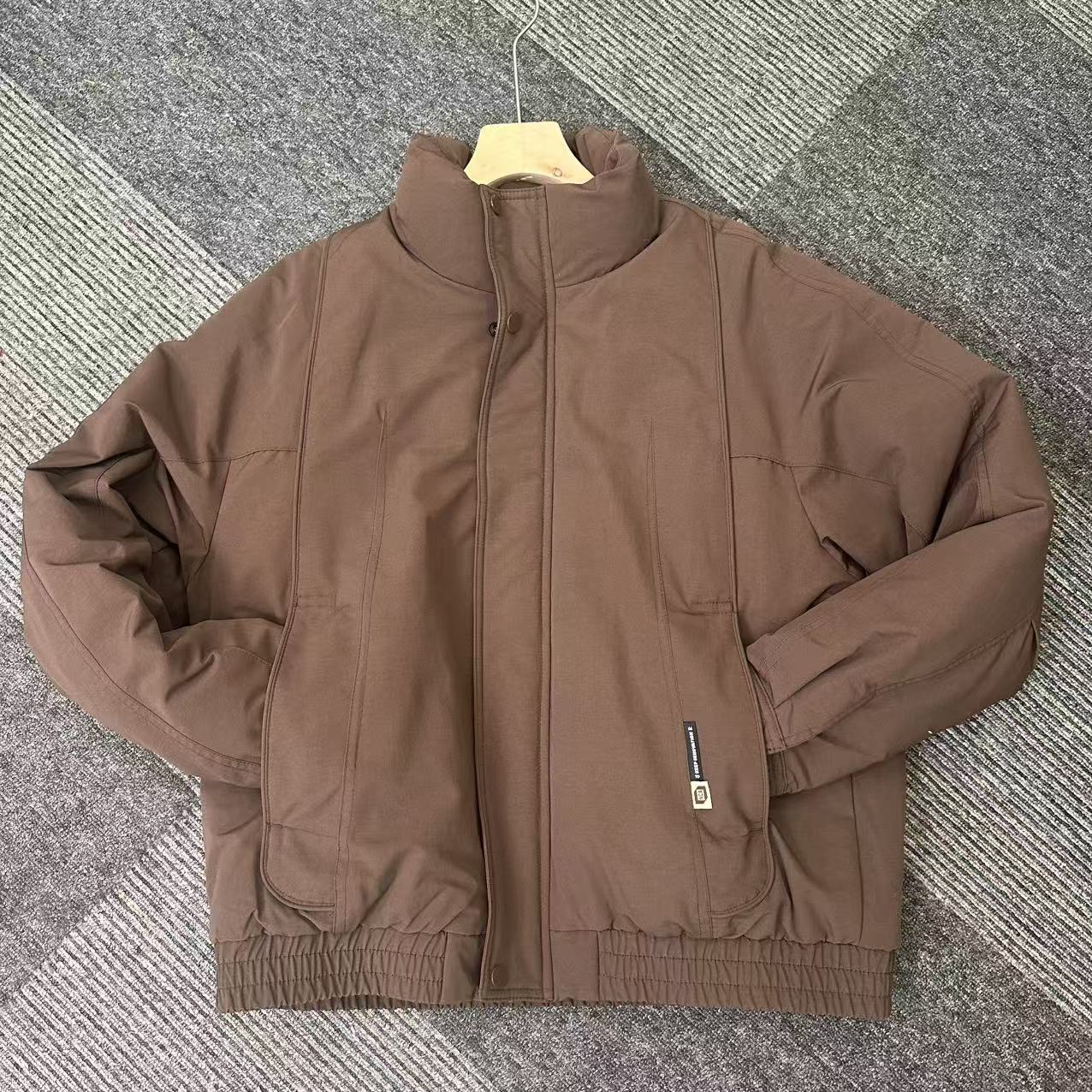 明线保暖立领纯色拼接短款时尚秋冬加绒卡其保暖加厚羽绒服休闲