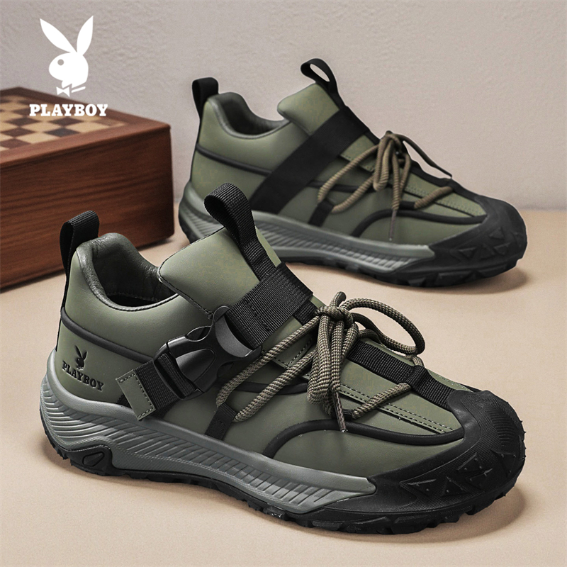 花花公子2025新款休闲鞋子潮鞋百搭跑步运动鞋厚底男士增高老爹鞋