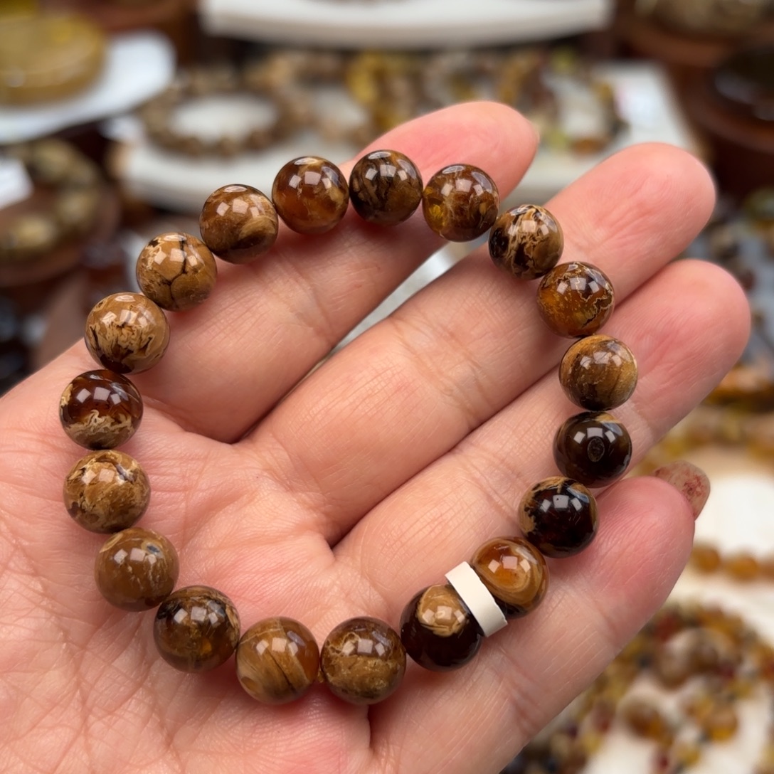 琥珀未镶嵌手链根珀溶洞妖花卡10