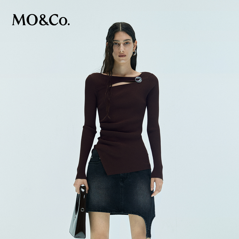 【赵老板专属】MOCO针织衫附金属胸针绵羊毛莫代尔混纺MBD3SWT018